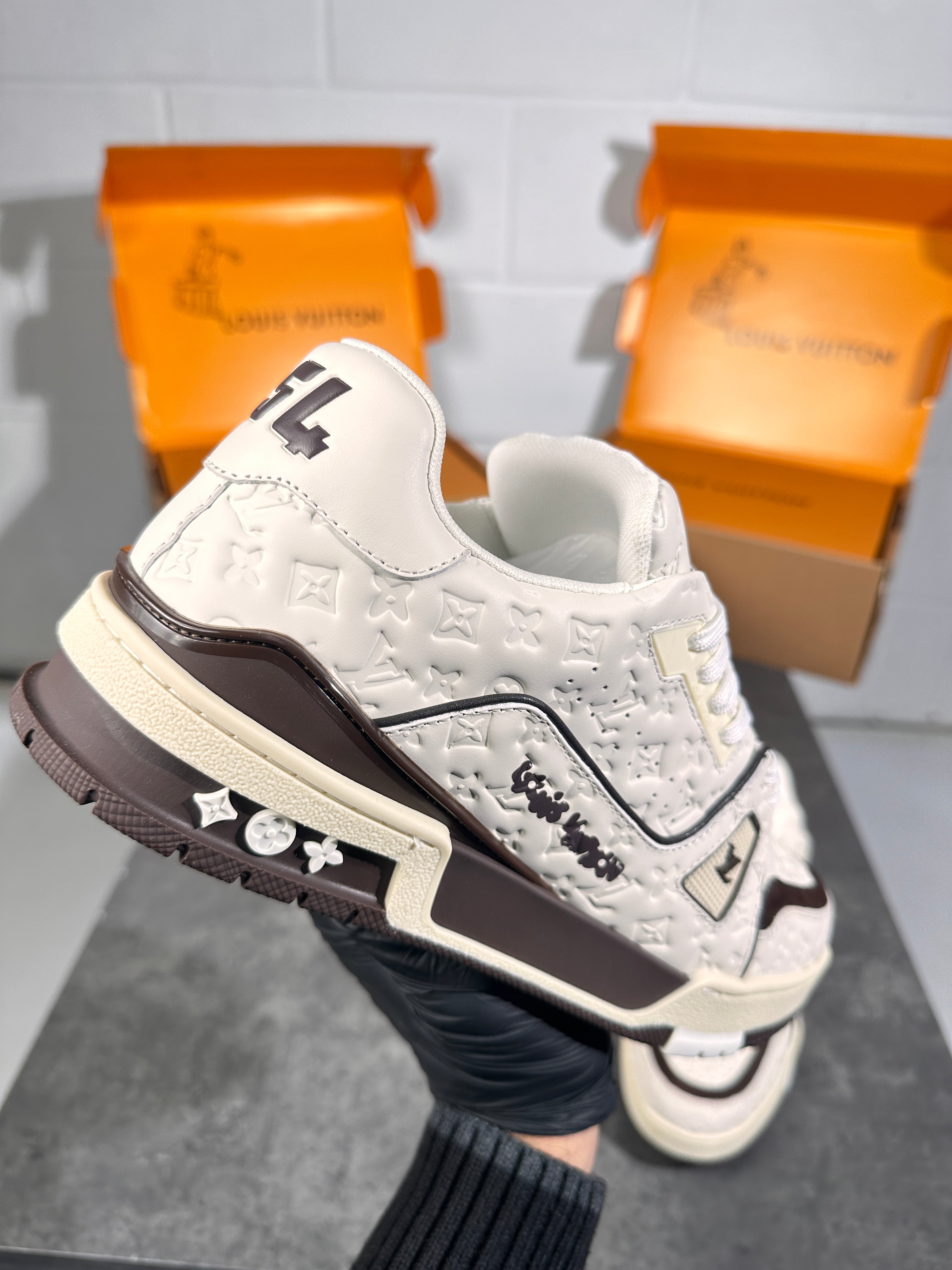 Louis Vuitton trainers white n brown