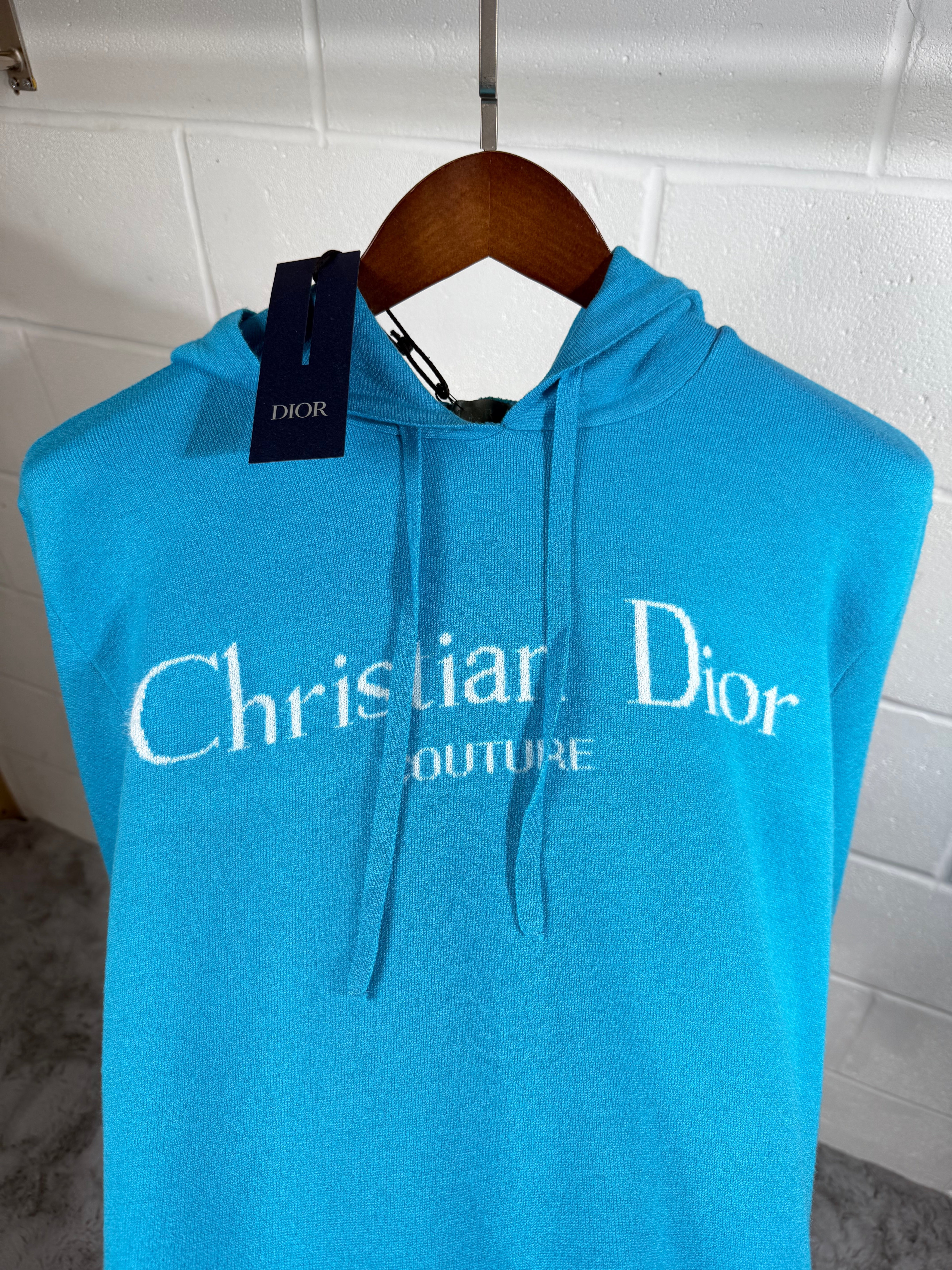 DIOR KNITTED HOODIE BABY BLUE